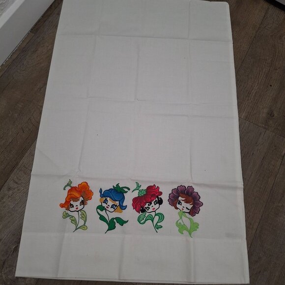 Vintage Fashion Manor Penn-Prest Pillowcases Set 42"x38" Floral Cartoon Faces - Picture 4 of 8